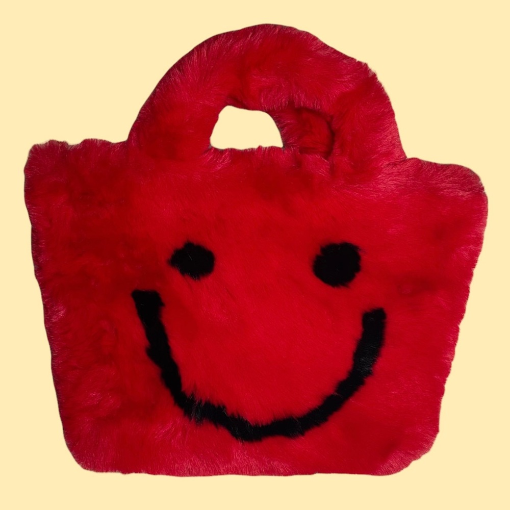 Smiley Red Faux Fur Handbag Small Medium Purse shoulder bag